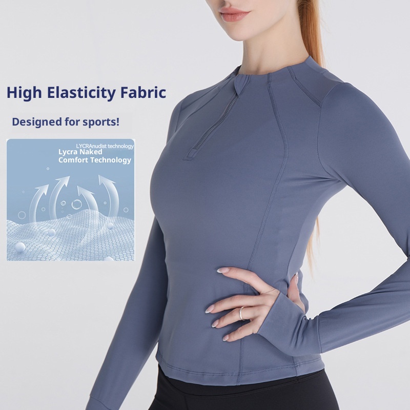 Veste de sport d'extérieur ActiveGo automne-hiver pour femme, coupe ajustée, fermeture éclair, manches longues, séchage rapide, idéale pour le fitness, la course à pied et le yoga (export)_voghion.com