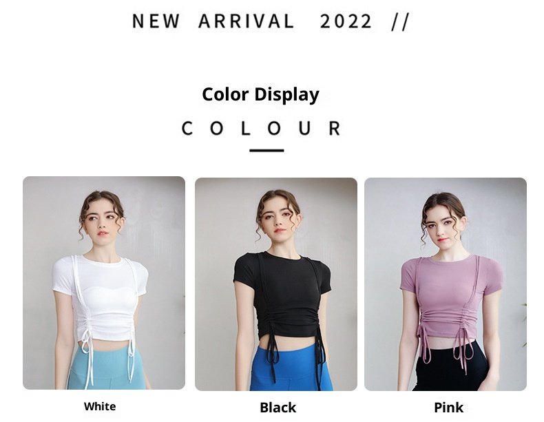 ActiveGo Lulu Outdoor - Camiseta deportiva de manga corta para yoga, con cordón, adelgazante, secado rápido, para pilates y fitness_voghion.com