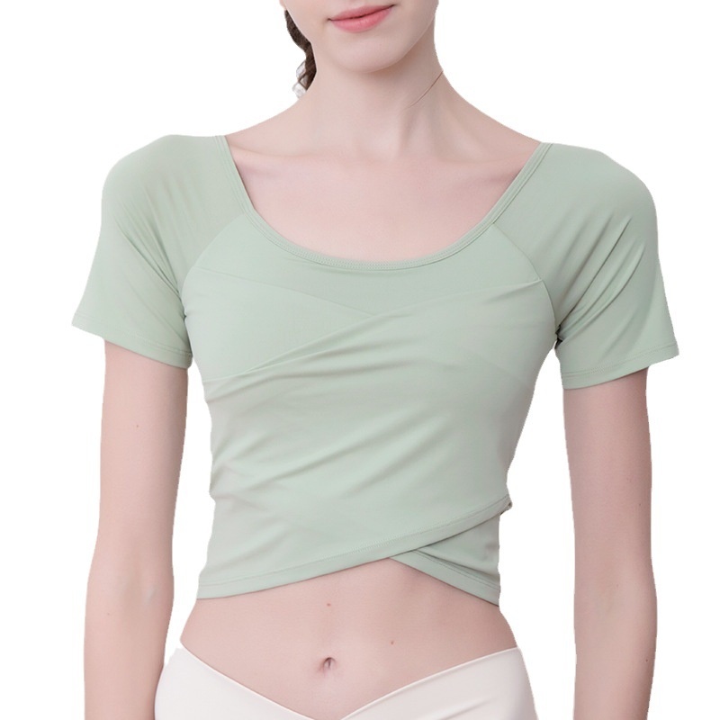 Camiseta de yoga ActiveGo de secado rápido con almohadilla pectoral para mujer, corte ajustado, ideal para deportes al aire libre y fitness, manga corta, perfecta para el verano._voghion.com