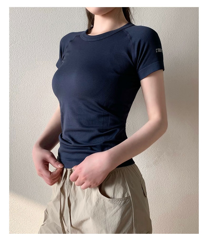 T-shirt de yoga ActiveGo pour femme, col rond, respirant, évacuant l'humidité, haut de sport, course à pied en extérieur, t-shirt de fitness, court_voghion.com