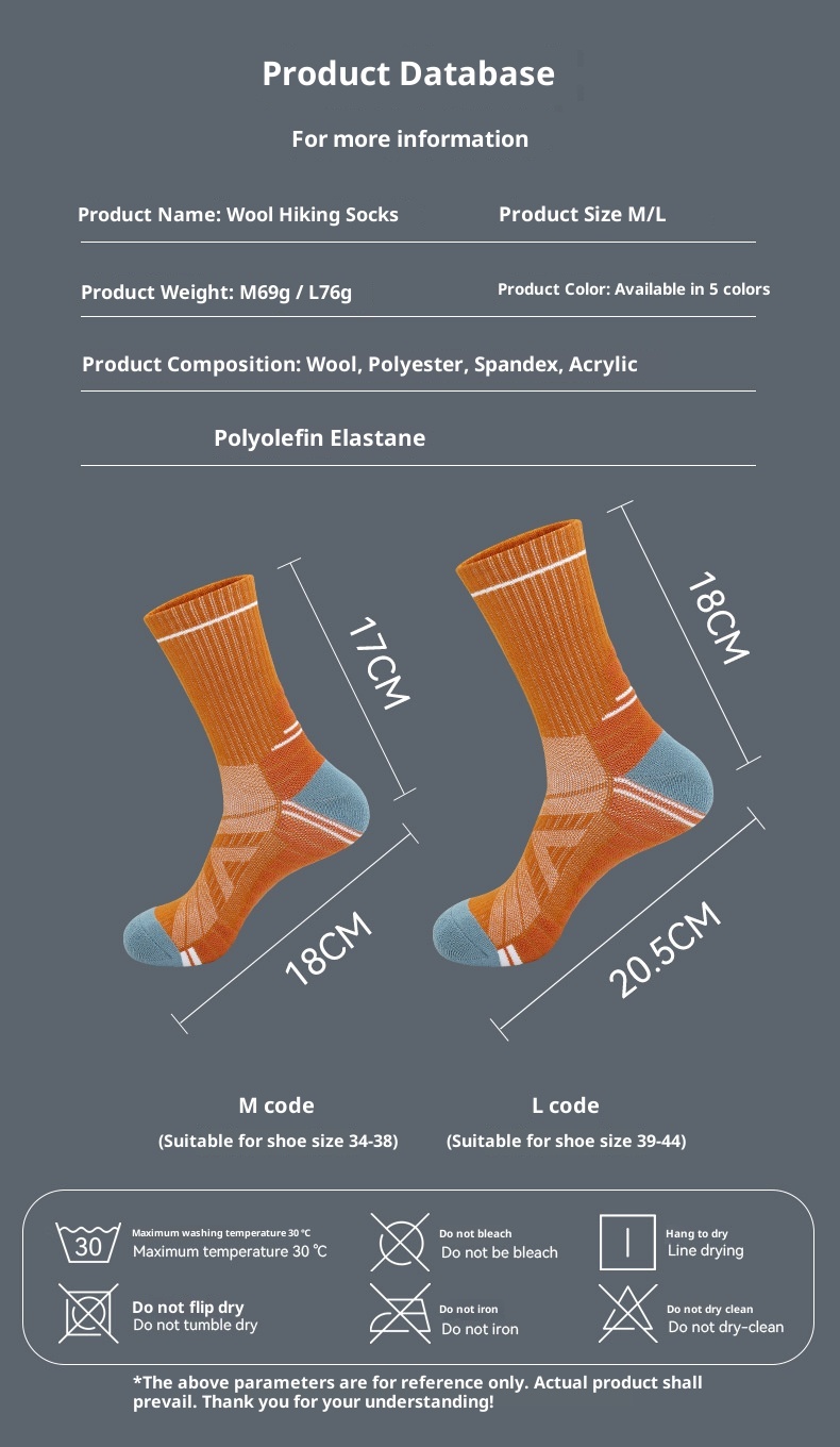 Calzini da trekking unisex ActiveGo ActiveGo Merino Wool Mid-Calf Warm Snow Professional Ski Antiscivolo Assorbimento del sudore Fondo in asciugamano_voghion.com