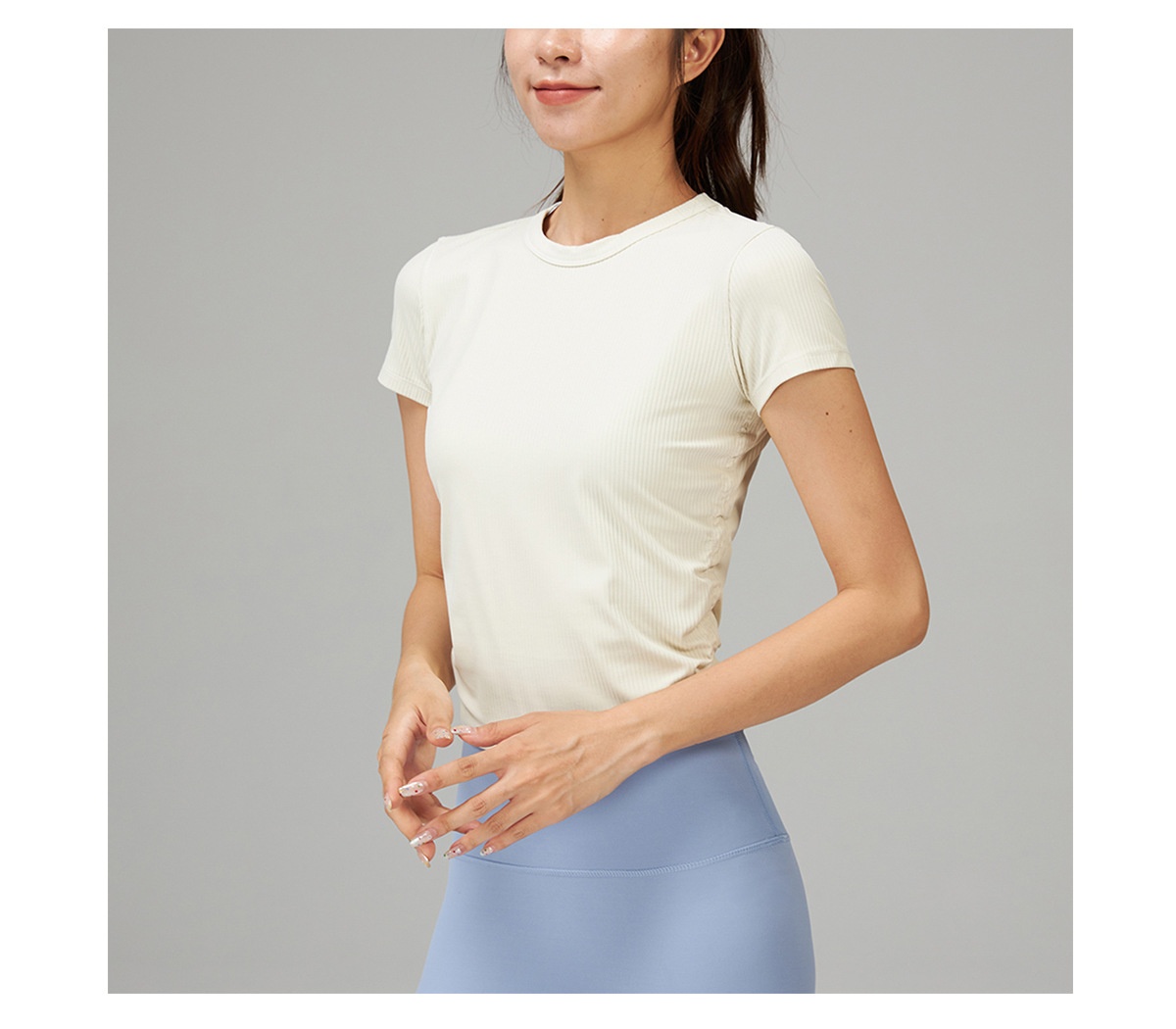 T-shirt de yoga ActiveGo Lu pour femme, séchage rapide, manches courtes, coupe ajustée, idéal pour le sport, le fitness et l'entraînement décontracté._voghion.com