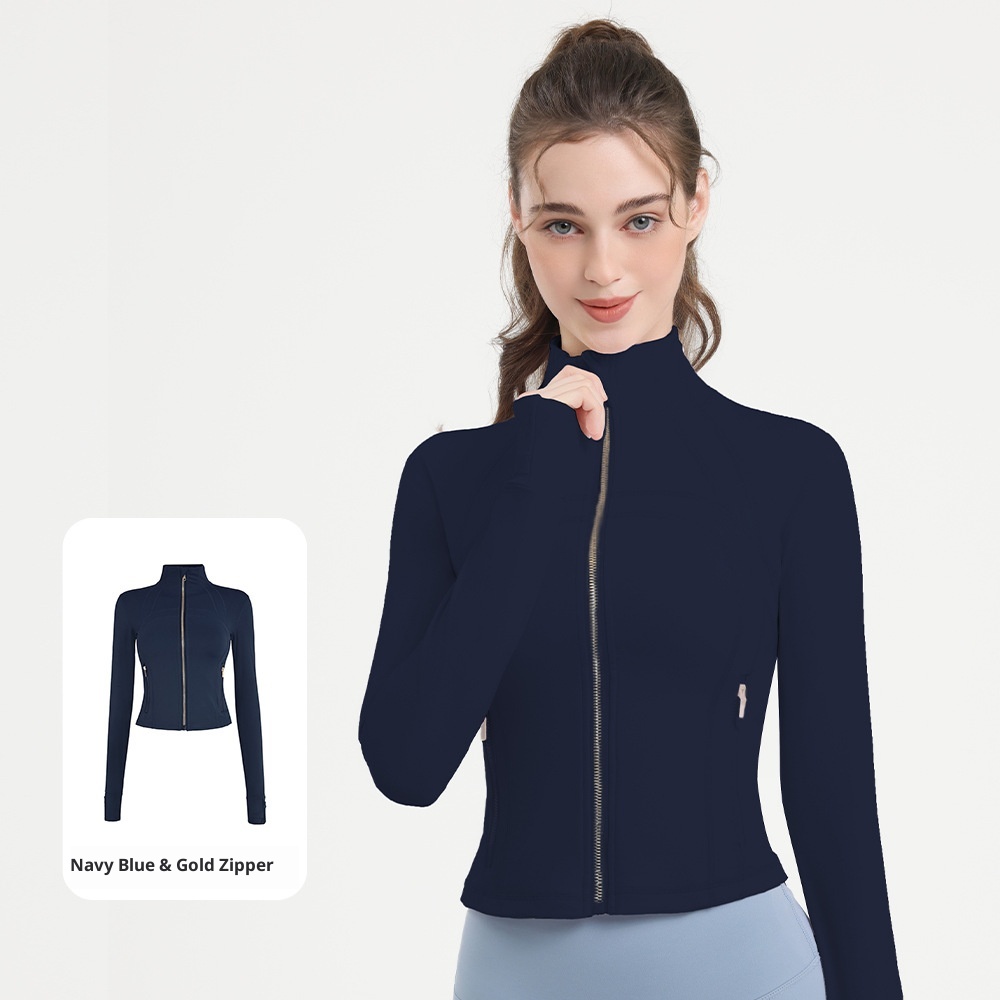 ActiveGo Short Yoga Top For Women, Stand Collar Jacket, Slim Fit Running Outdoor Sports Fitness Coat, No Mesh Version_voghion.com