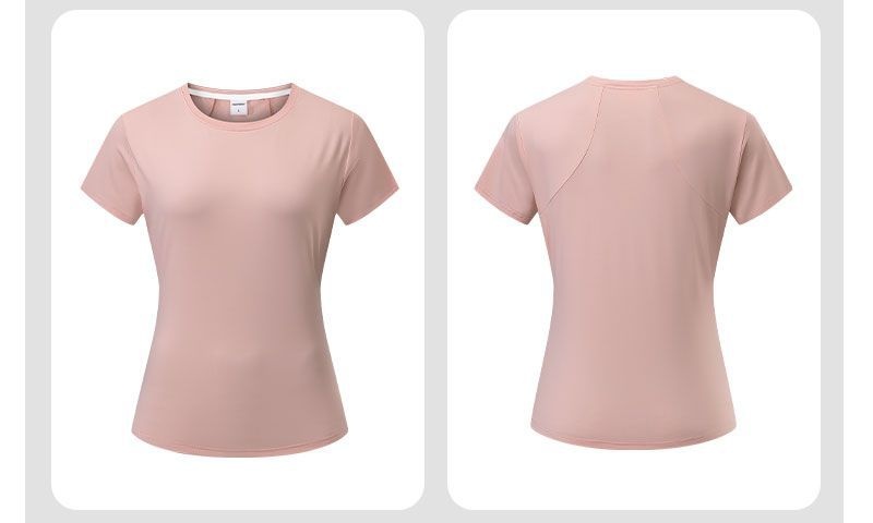 Camiseta deportiva ActiveGo de secado rápido, manga corta, ideal para fitness, fitness, tejido fino de seda de hielo con protección solar, perfecta para yoga al aire libre. Top para mujer._voghion.com