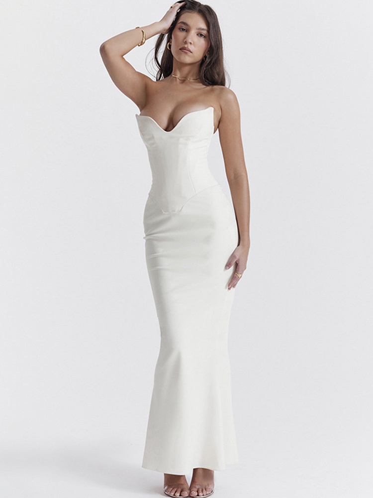 GraceChic GraceChic Cross-Border New European And American Style Sexy Slim Deep V-Neck Bodycon Long Formal Fishbone Strapless Mermaid Dress_voghion.com