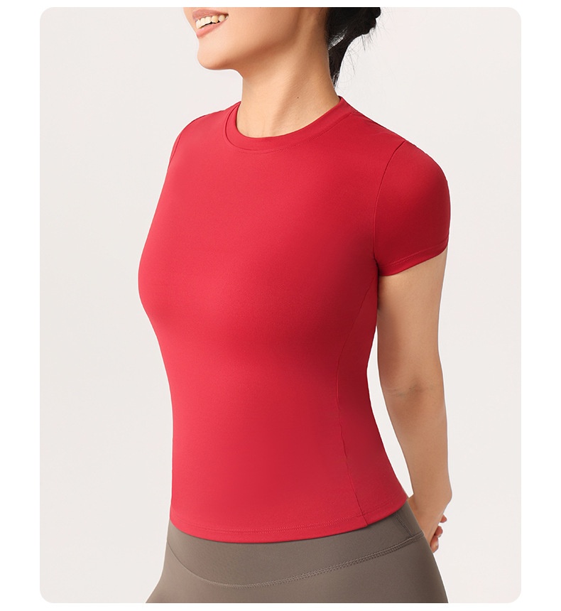 ActiveGo Seamless Nude Yoga Short Sleeve Sports Top Women's T-Shirt Outdoor Tennis Breathable Elastic Quick-Drying Fitness Wear_voghion.com