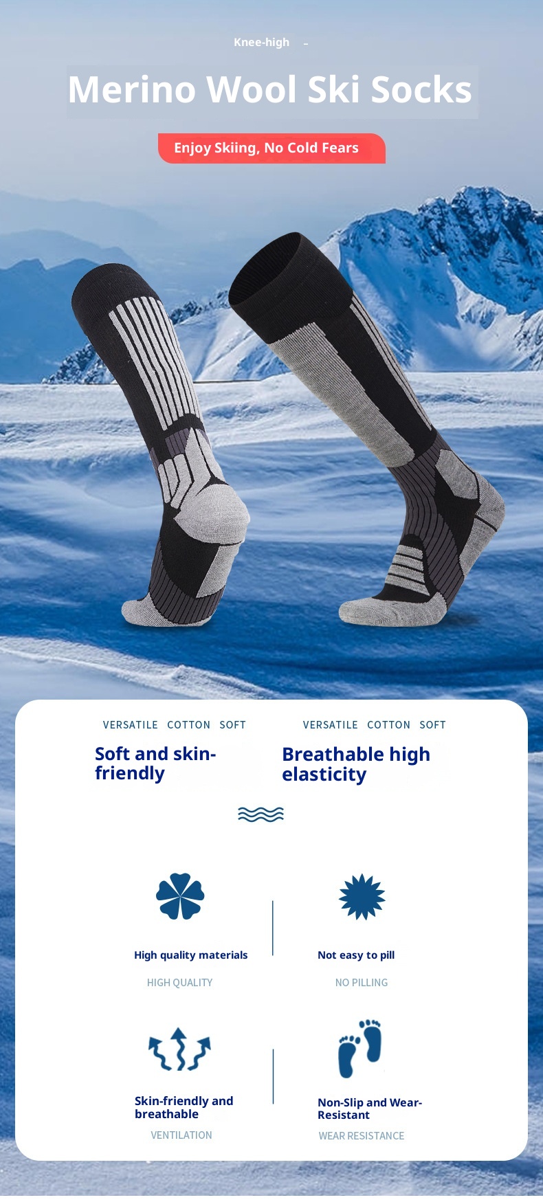 ActiveGo ActiveGo Mingjun Merino Wool Warm Hiking Anti-Slip Shock Absorption Sports Thickened Terry Ski Socks_voghion.com