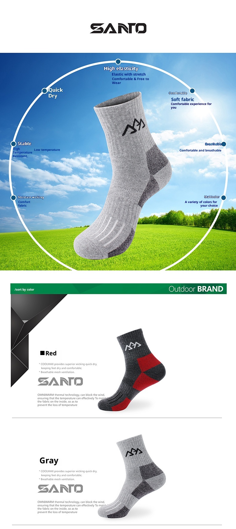 ActiveGo ActiveGo SANTO Verdickte, lange Thermosocken für Wandern, Laufen und Trekking, atmungsaktiv, geruchshemmend, schnelltrocknend, für Herren_voghion.com