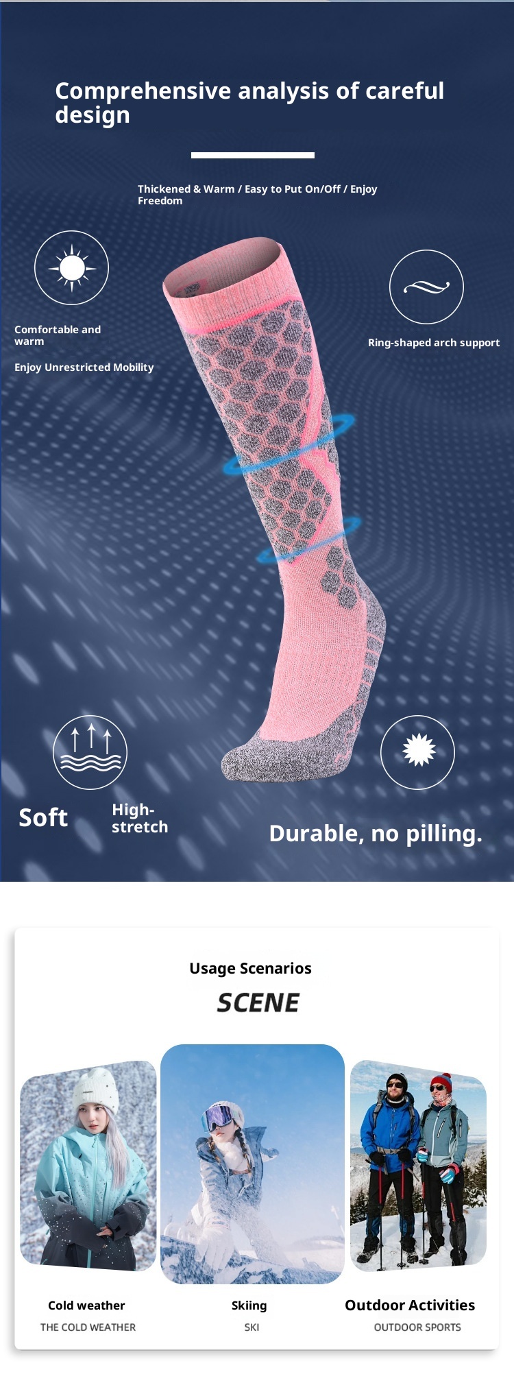 ActiveGo ActiveGo Professional Women's Combed Cotton Outdoor Sports Hiking Towel Bottom Thickened Ski Socks Winter Warmth_voghion.com