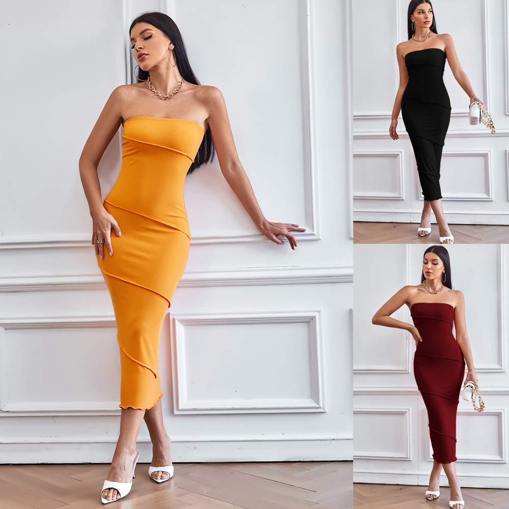 GraceChic Frühjahr/Sommer 2024: Neues europäisches und amerikanisches Design – sexy, trägerloses, figurbetontes, einfarbiges Strandkleid_voghion.com