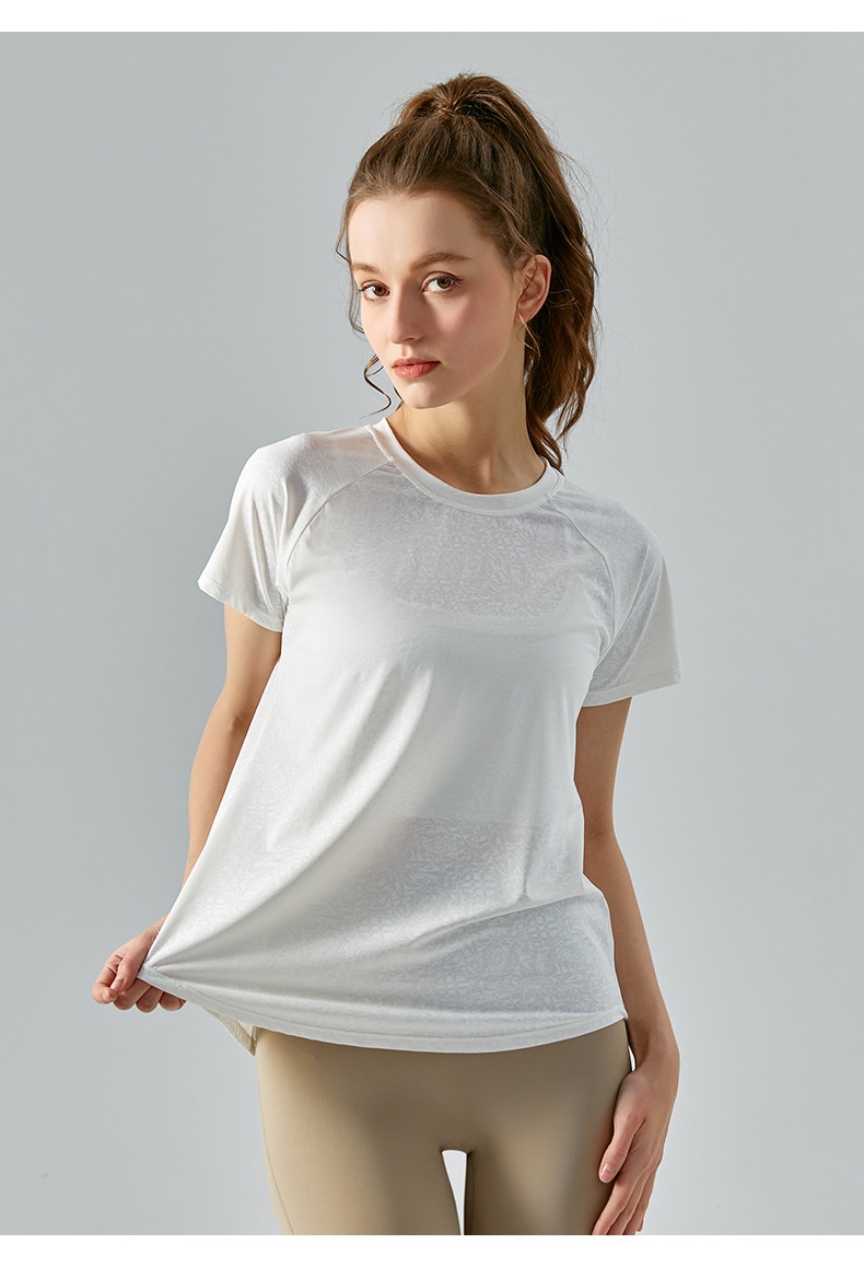 Haut ActiveGo printemps-été extérieur en jacquard jade fendu dans le dos, idéal pour le sport, le fitness et le yoga. Parfait pour les femmes._voghion.com