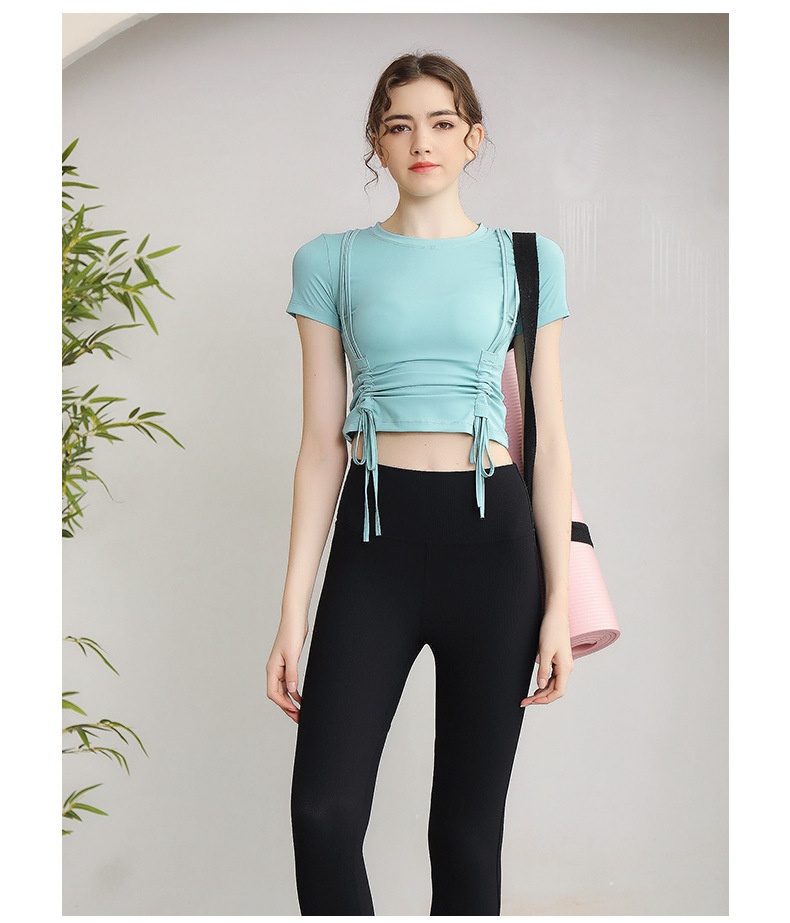 ActiveGo Lulu Outdoor - Camiseta deportiva de manga corta para yoga, con cordón, adelgazante, secado rápido, para pilates y fitness_voghion.com