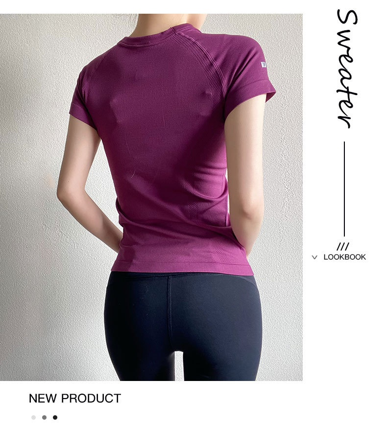 T-shirt de yoga ActiveGo pour femme, col rond, respirant, évacuant l'humidité, haut de sport, course à pied en extérieur, t-shirt de fitness, court_voghion.com
