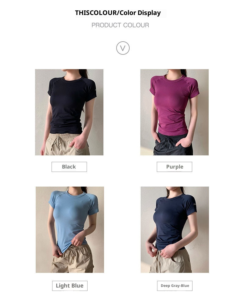 T-shirt de yoga ActiveGo pour femme, col rond, respirant, évacuant l'humidité, haut de sport, course à pied en extérieur, t-shirt de fitness, court_voghion.com