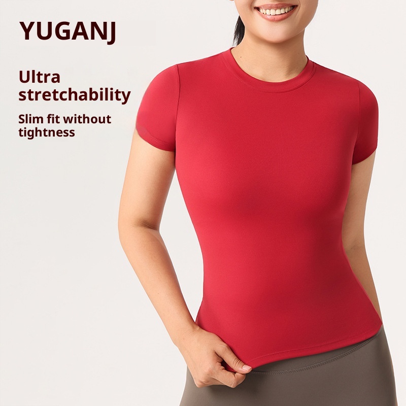 ActiveGo Seamless Nude Yoga Short Sleeve Sports Top Women's T-Shirt Outdoor Tennis Breathable Elastic Quick-Drying Fitness Wear_voghion.com
