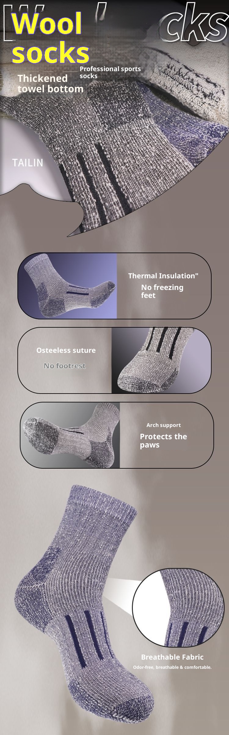 ActiveGo ActiveGo Cross-Border High-Pile Wool For Hiking, Trekking, Skiing, Outdoor Sports, Mid-Calf, Odor-Resistant, Wholesale_voghion.com