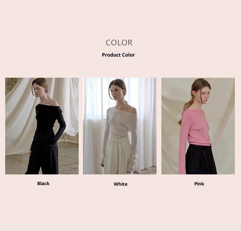 GraceChic GraceChic GraceChic Women's Wool Knit Sweater Blended Autumn Winter New Drop Shoulder Off-Shoulder Asymmetric Design Waist-Cinching Slim Fit_voghion.com