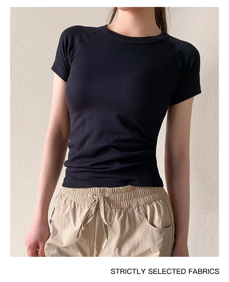 T-shirt de yoga ActiveGo pour femme, col rond, respirant, évacuant l'humidité, haut de sport, course à pied en extérieur, t-shirt de fitness, court_voghion.com