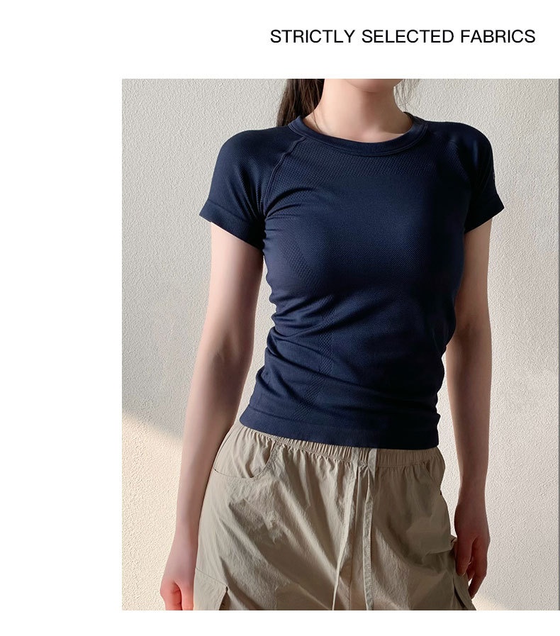 T-shirt de yoga ActiveGo pour femme, col rond, respirant, évacuant l'humidité, haut de sport, course à pied en extérieur, t-shirt de fitness, court_voghion.com