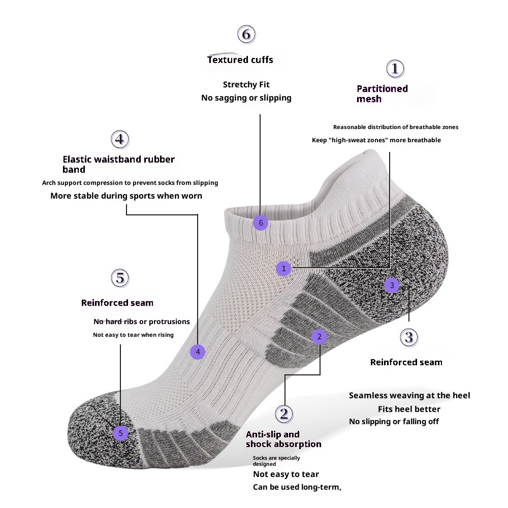 ActiveGo ActiveGo Cross-Border Thickened Towel Bottom Cotton Sports Outdoor Men's Hiking Running Trekking Sweat-Absorbing Mesh Short Tube_voghion.com