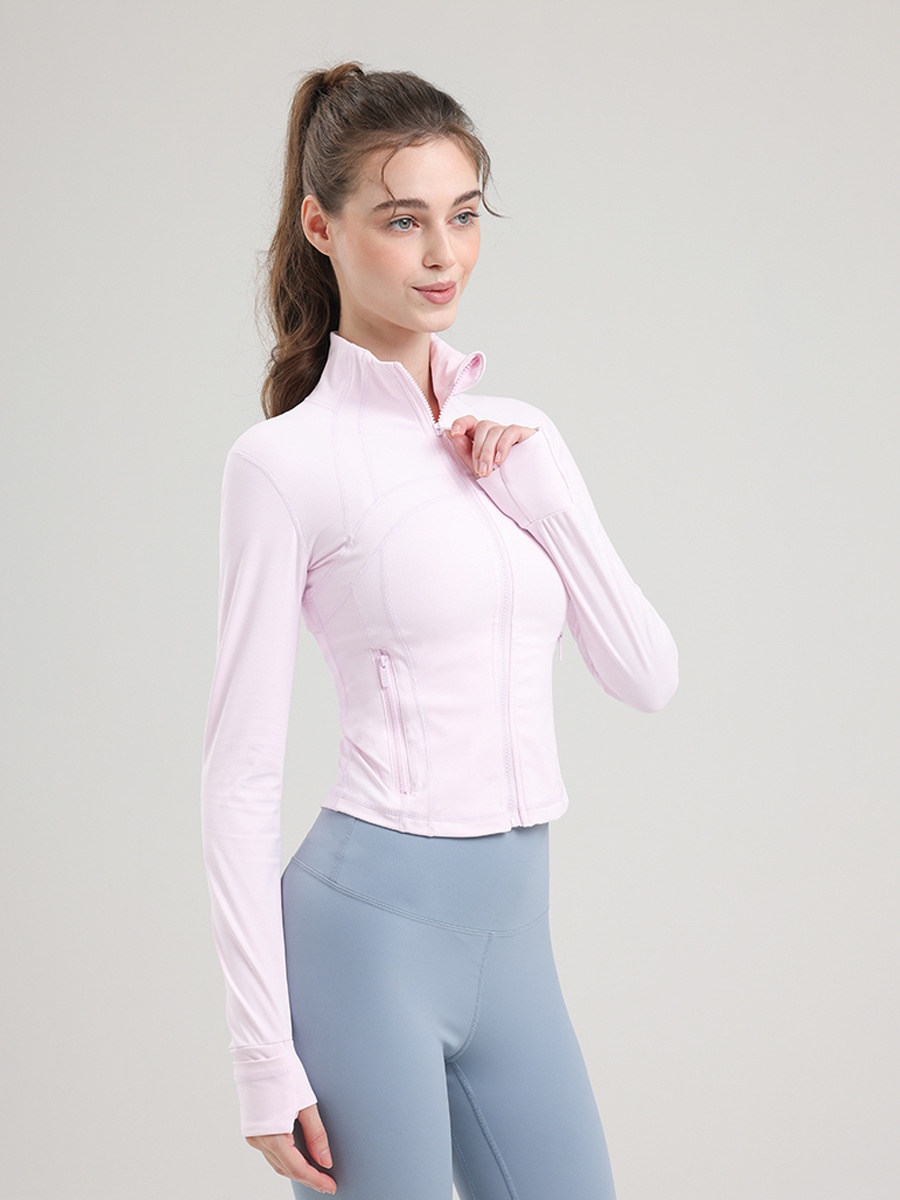 ActiveGo Short Yoga Top For Women, Stand Collar Jacket, Slim Fit Running Outdoor Sports Fitness Coat, No Mesh Version_voghion.com