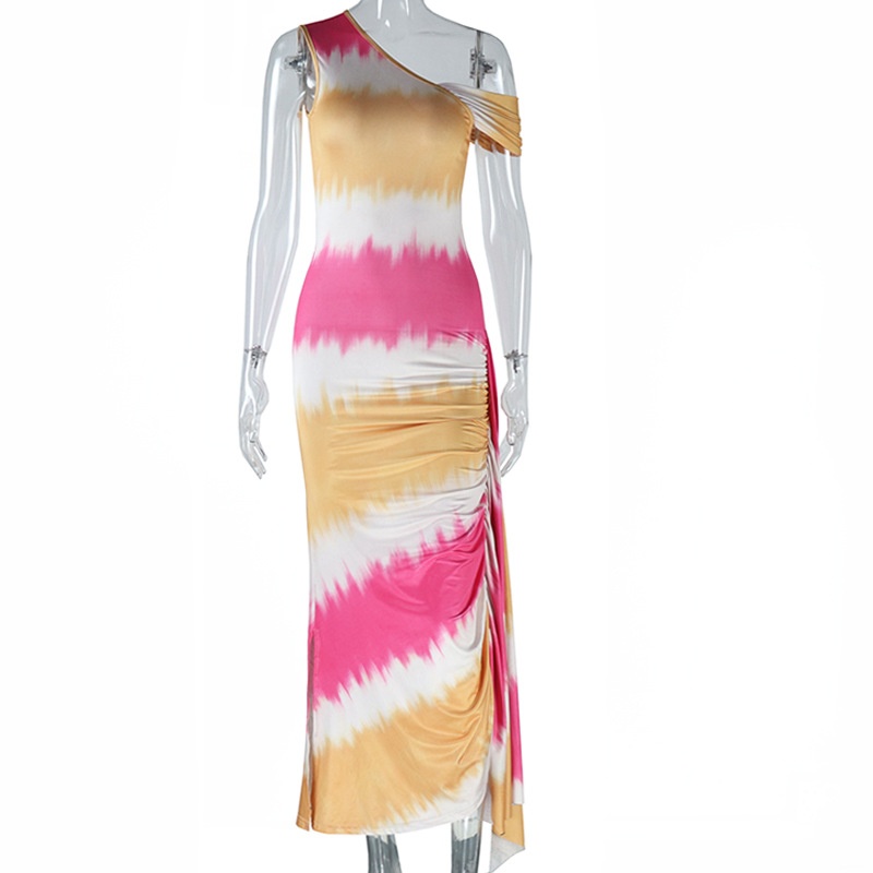 GraceChic GraceChic European And American Style Asymmetrical Neck Slim Fit Midi Bodycon Printed Pullover Women High Waist Slimming Dress_voghion.com