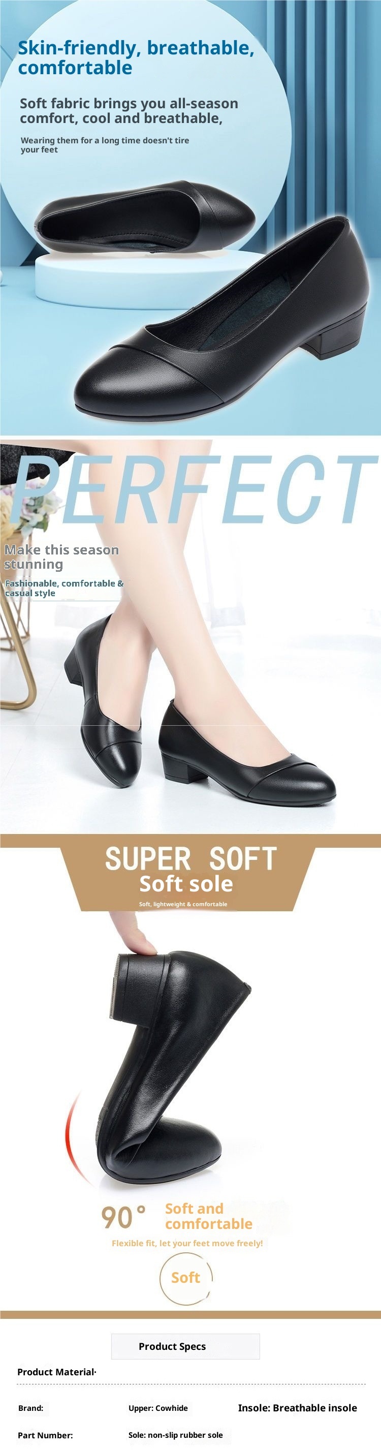 Mocassins en cuir ShoeVault, modèle printemps-automne, talon mi-haut et semelle souple, chaussures de travail pour femmes_voghion.com