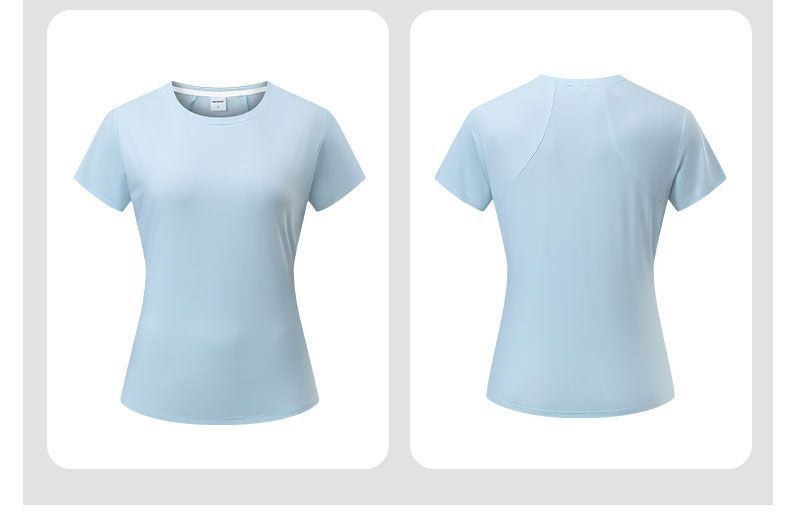 Camiseta deportiva ActiveGo de secado rápido, manga corta, ideal para fitness, fitness, tejido fino de seda de hielo con protección solar, perfecta para yoga al aire libre. Top para mujer._voghion.com