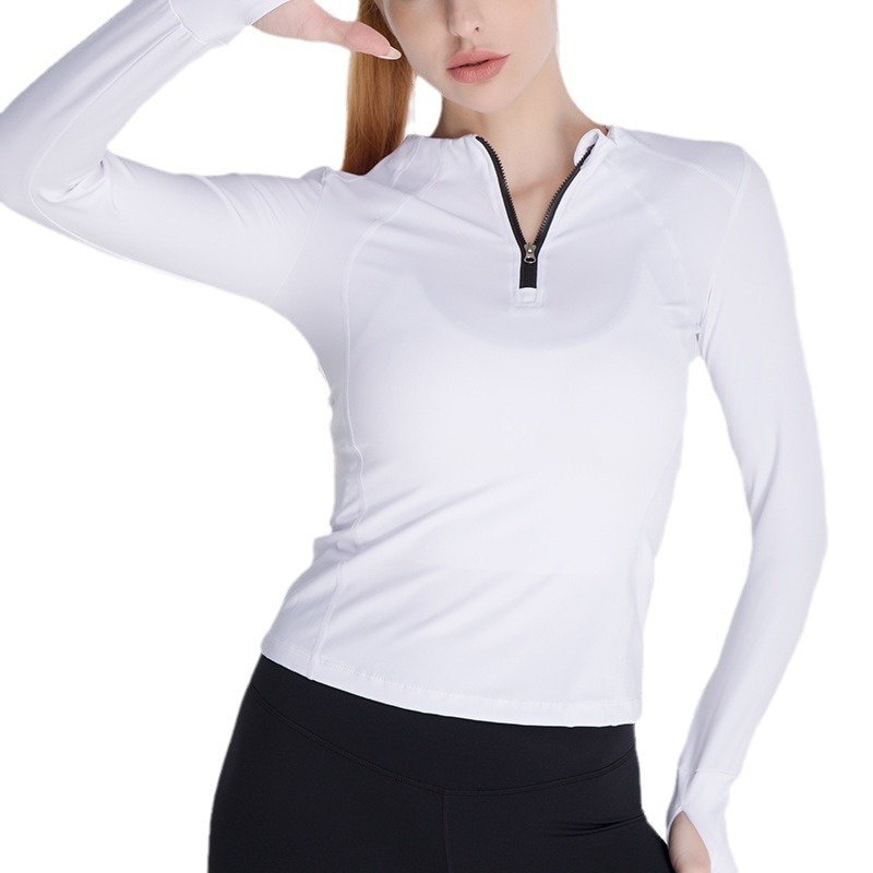 Veste de sport d'extérieur ActiveGo automne-hiver pour femme, coupe ajustée, fermeture éclair, manches longues, séchage rapide, idéale pour le fitness, la course à pied et le yoga (export)_voghion.com