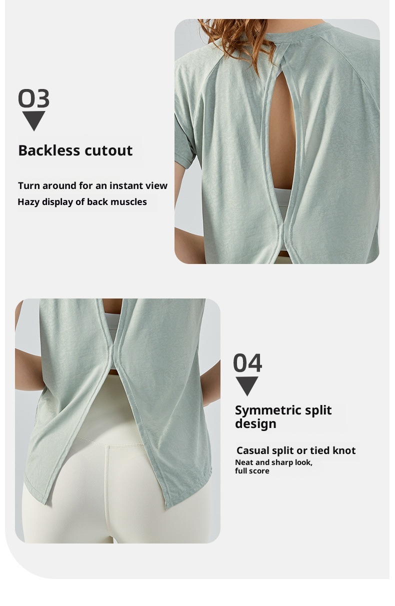 ActiveGo Printemps Été Extérieur Jacquard Fendu Couvre-T-shirt Ajouré Léger, Ample et Respirant pour le sport et le yoga (style européen)_voghion.com