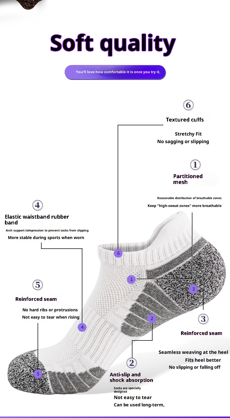 ActiveGo ActiveGo Cross-Border Thickened Towel Bottom Cotton Sports Outdoor Men's Hiking Running Trekking Sweat-Absorbing Mesh Short Tube_voghion.com