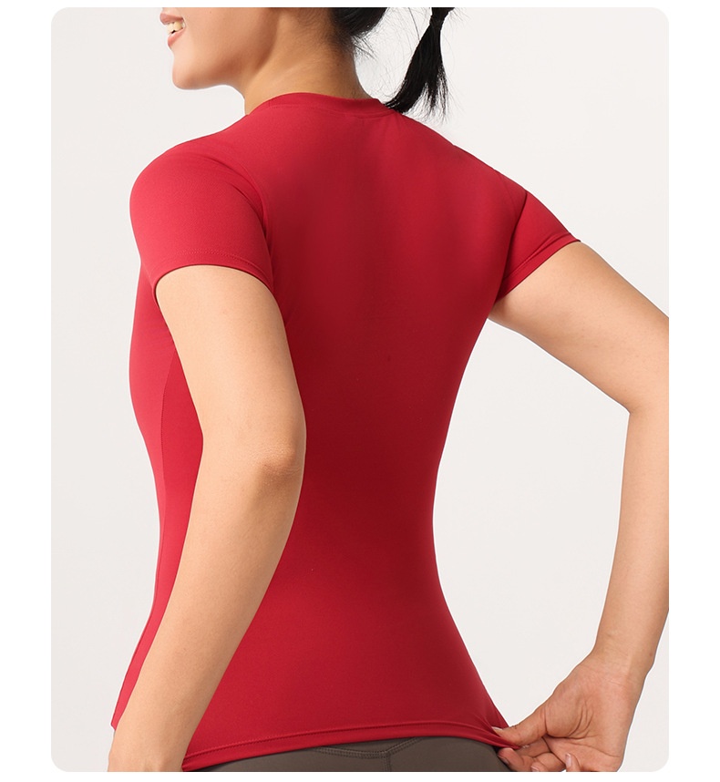 ActiveGo Seamless Nude Yoga Short Sleeve Sports Top Women's T-Shirt Outdoor Tennis Breathable Elastic Quick-Drying Fitness Wear_voghion.com