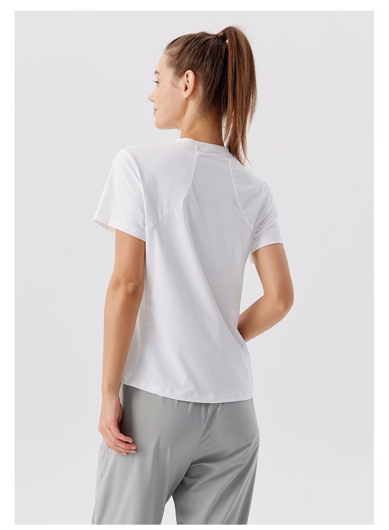 Camiseta deportiva ActiveGo de secado rápido, manga corta, ideal para fitness, fitness, tejido fino de seda de hielo con protección solar, perfecta para yoga al aire libre. Top para mujer._voghion.com