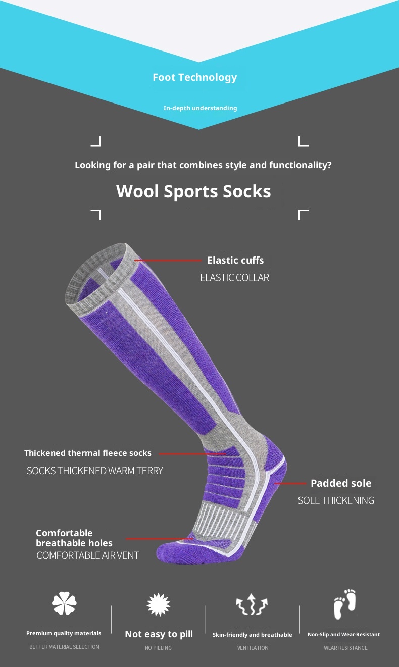ActiveGo ActiveGo Minjun Outdoor Ski Merino Wool Towel Thickened Terry Hiking Thermal Sports Socks_voghion.com