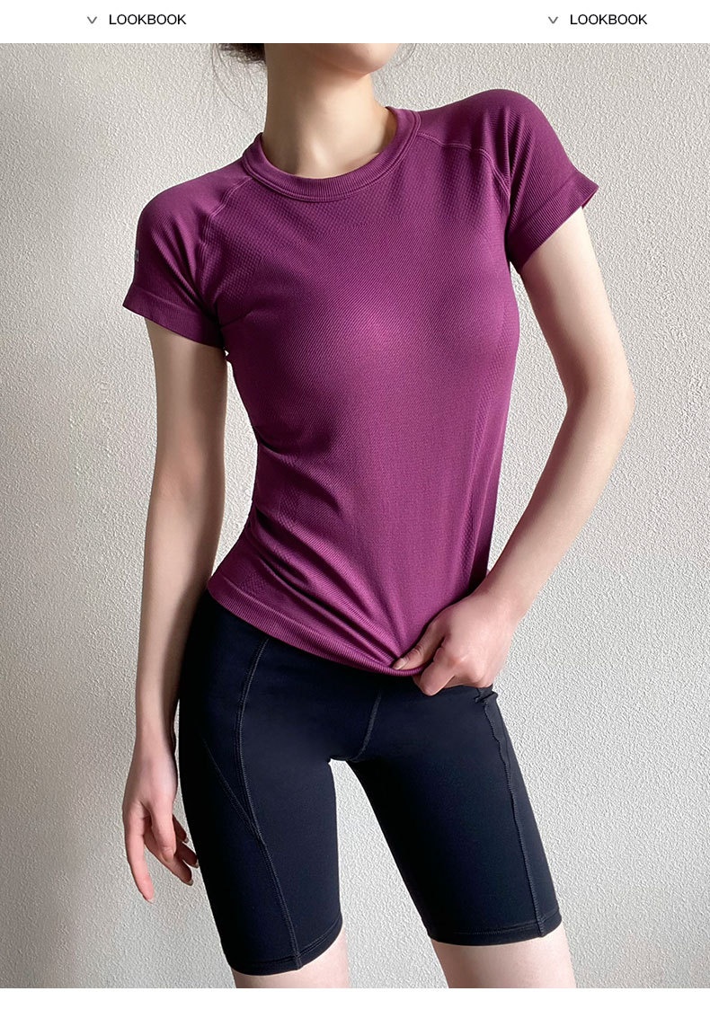 T-shirt de yoga ActiveGo pour femme, col rond, respirant, évacuant l'humidité, haut de sport, course à pied en extérieur, t-shirt de fitness, court_voghion.com