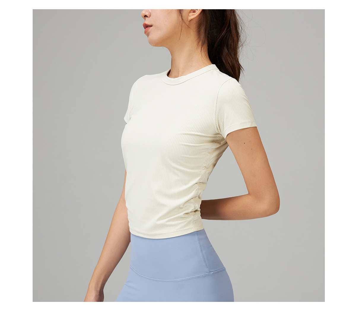 T-shirt de yoga ActiveGo Lu pour femme, séchage rapide, manches courtes, coupe ajustée, idéal pour le sport, le fitness et l'entraînement décontracté._voghion.com