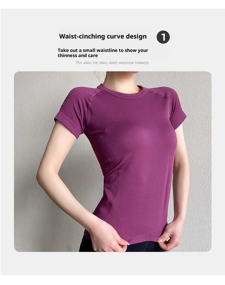 T-shirt de yoga ActiveGo pour femme, col rond, respirant, évacuant l'humidité, haut de sport, course à pied en extérieur, t-shirt de fitness, court_voghion.com