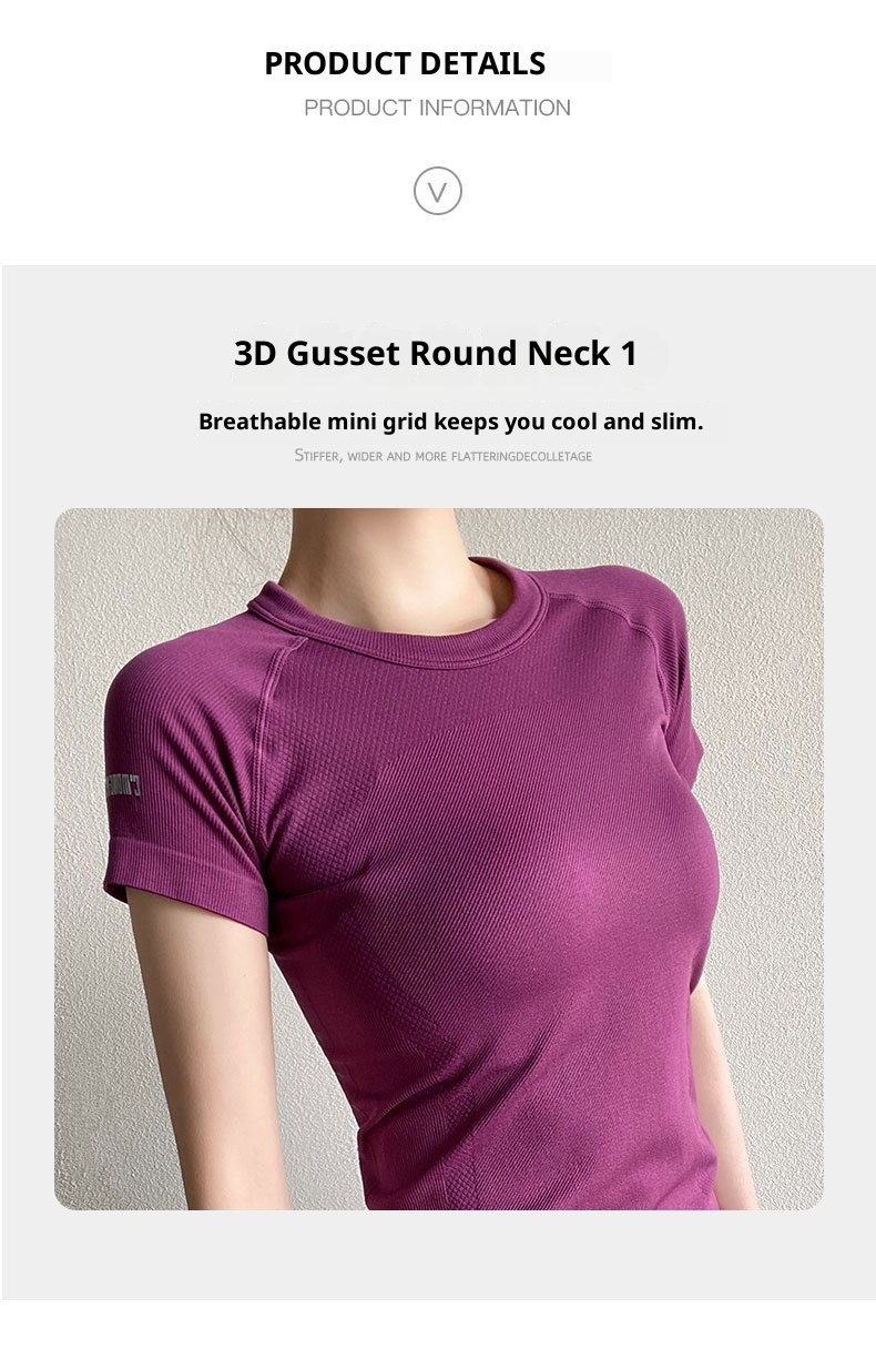 T-shirt de yoga ActiveGo pour femme, col rond, respirant, évacuant l'humidité, haut de sport, course à pied en extérieur, t-shirt de fitness, court_voghion.com