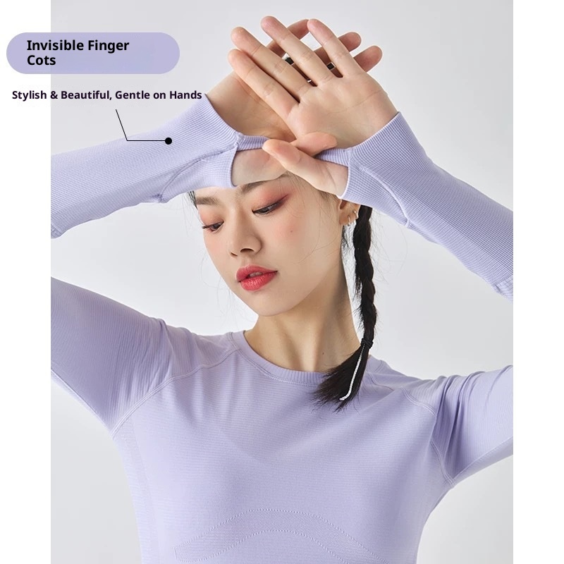 ActiveGo Pilates Top Short Long Sleeve Round Neck T-Shirt Sports Outdoor Yoga Wear For Women, Cropped, Wearable Outside,_voghion.com