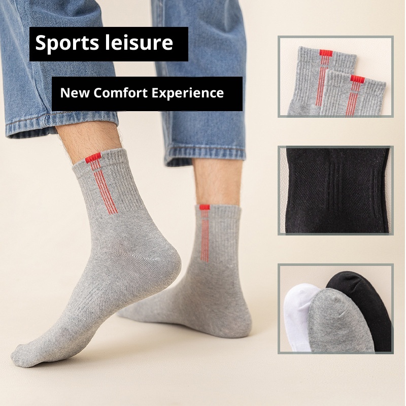 Chaussettes de sport ActiveGo pour homme, mi-mollet, en coton, printemps-automne, nouveauté décontractée, ceinture anti-odeurs, basketball, course à pied, randonnée_voghion.com