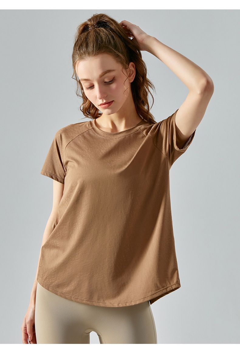 Haut ActiveGo printemps-été extérieur en jacquard jade fendu dans le dos, idéal pour le sport, le fitness et le yoga. Parfait pour les femmes._voghion.com