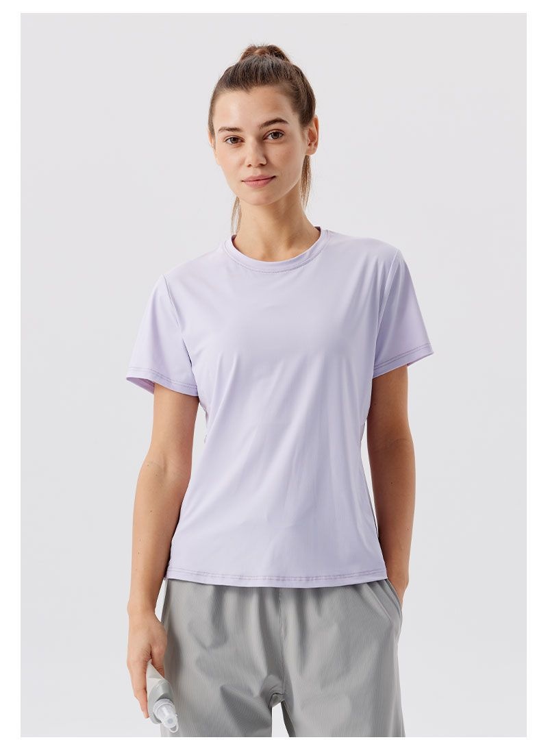 Camiseta deportiva ActiveGo de secado rápido, manga corta, ideal para fitness, fitness, tejido fino de seda de hielo con protección solar, perfecta para yoga al aire libre. Top para mujer._voghion.com