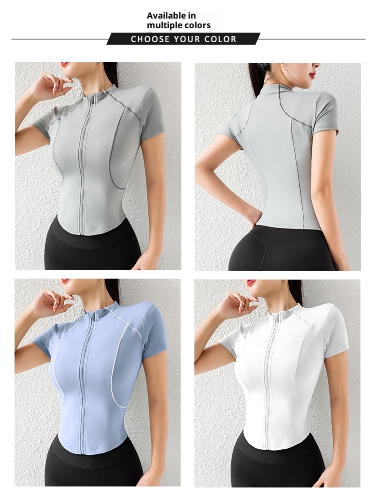 Camiseta de manga corta ActiveGo Summer Yoga, corte ajustado, ideal para fitness, running, ciclismo y entrenamiento al aire libre. Secado rápido._voghion.com