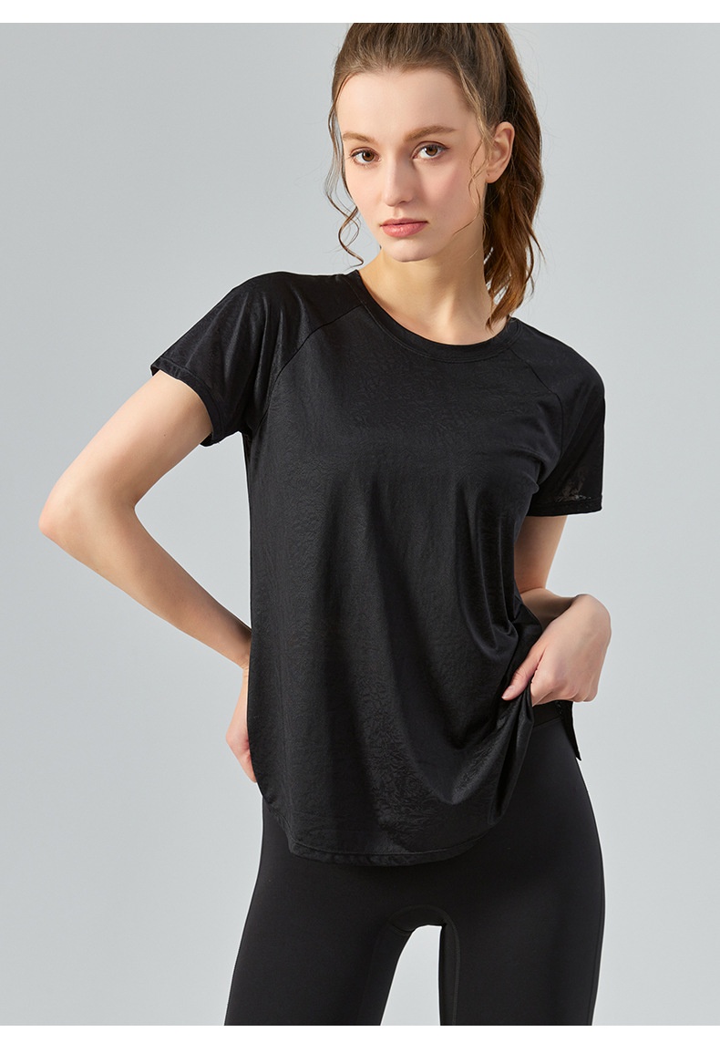 Haut ActiveGo printemps-été extérieur en jacquard jade fendu dans le dos, idéal pour le sport, le fitness et le yoga. Parfait pour les femmes._voghion.com