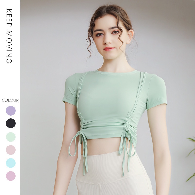 ActiveGo Lulu Outdoor - Camiseta deportiva de manga corta para yoga, con cordón, adelgazante, secado rápido, para pilates y fitness_voghion.com