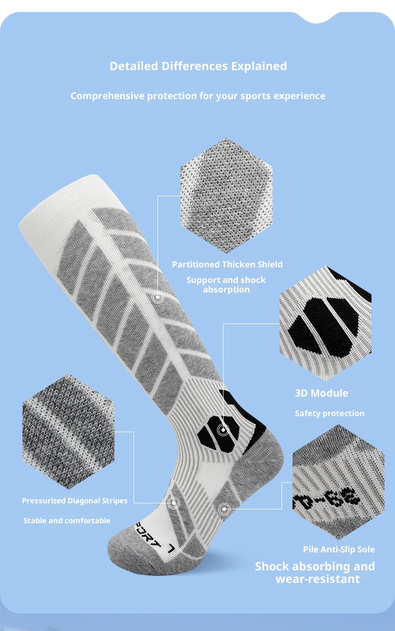 Calzini da trekking ActiveGo Professional Long Tube da sci e sport all'aria aperta, in lana merino, con fondo in spugna ispessito e assorbimento del sudore_voghion.com