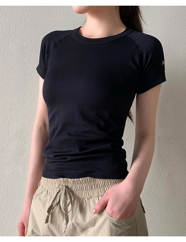 T-shirt de yoga ActiveGo pour femme, col rond, respirant, évacuant l'humidité, haut de sport, course à pied en extérieur, t-shirt de fitness, court_voghion.com