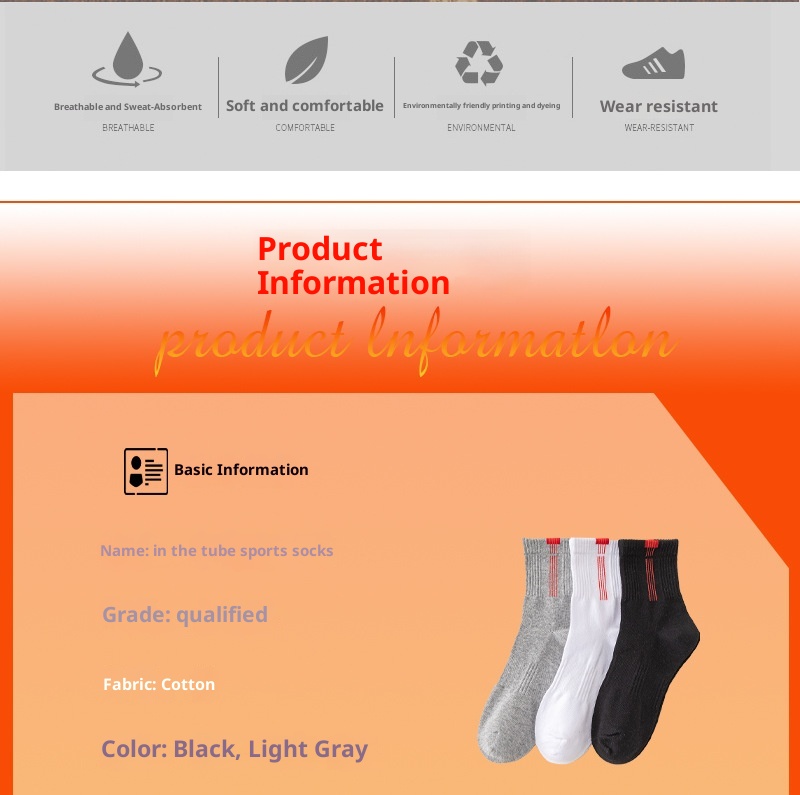 Chaussettes de sport ActiveGo pour homme, mi-mollet, en coton, printemps-automne, nouveauté décontractée, ceinture anti-odeurs, basketball, course à pied, randonnée_voghion.com