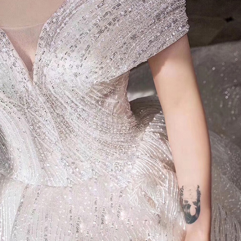 GraceChic GraceChic 2025 New Main Wedding Dress Bride Off-Shoulder Slimming French Hepburn Elegant Starry Sky Train Dreamy Internet_voghion.com