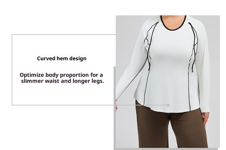 Camiseta de yoga con capucha ActiveGo Plus Size transpirable con bloques de color, de secado rápido, ideal para fitness al aire libre y para mujer._voghion.com